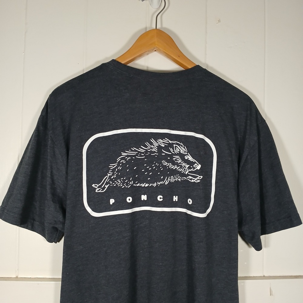 PONCHO Wild Boar Logo Tee Graphic T-Shirt Mens XL Grey Short Sleeve Tee